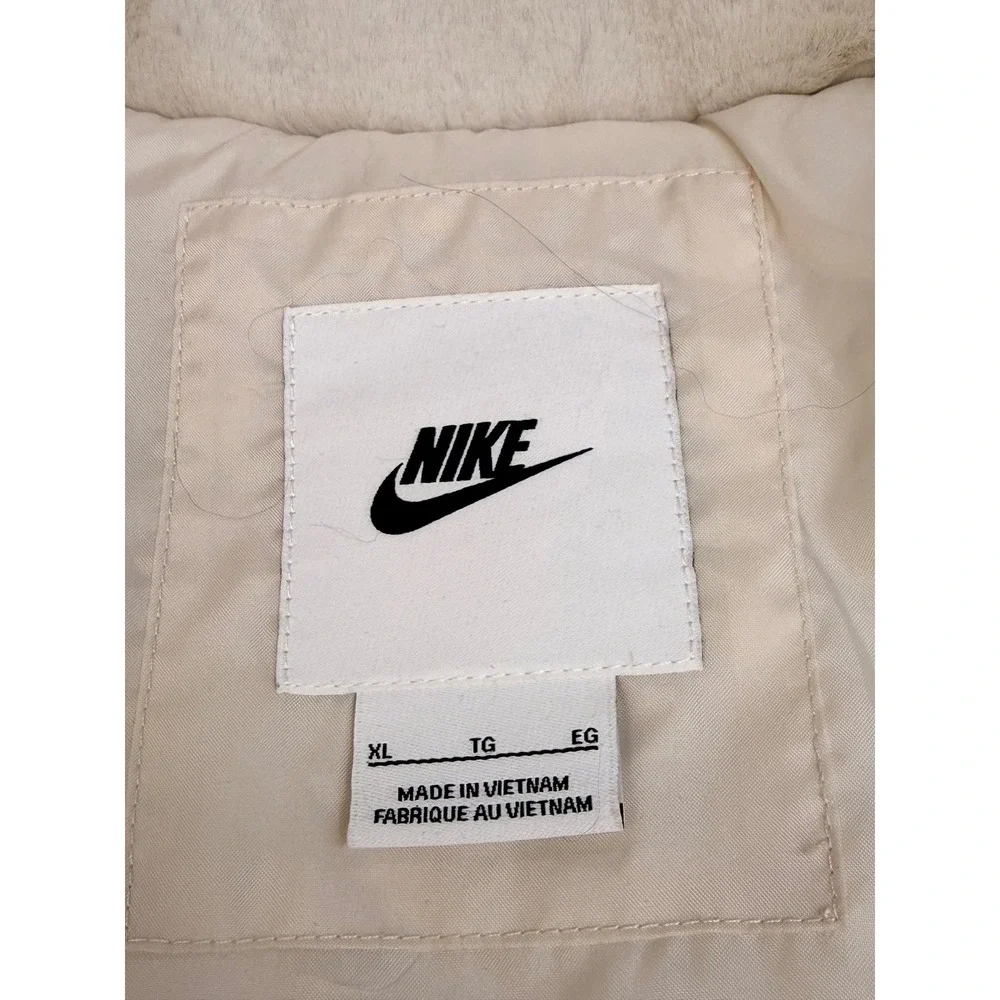 Nike Sportswear Essentials Faux Fur Jacket Cream All Over Swoosh XL CU6558-110